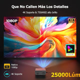 【AI Auto Focus/ Auto 4D Keystone】Proyector 4K WiFi6 Bluetooth 28000 Lúm Full HD 1080P Jimveo 4K Proyector Soporte Función Zoom Cine en Casa con Evitación Objetos [Adaptación Pantalla] para IOS/Android